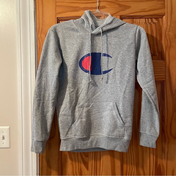 Champion Other - Champion Heather Gray Hoodie with Blue and Red Emblem